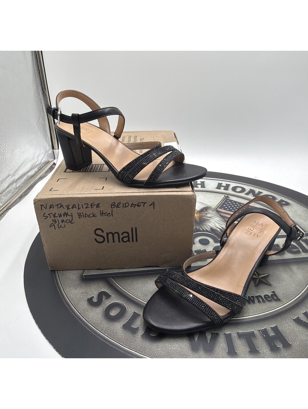 Naturalizer Women's Bridget 4 Heeled Dress Sandal Starry Black Size 9W No Box